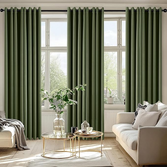 MIULEE Blackout Curtains for Bedroom 2 Panels 50 x 84 Inch Long Olive Green | Thermal Insulated, Living Room Darkening Grommet Drapes, Noise Reducing, Light Blocking Window Treatments
