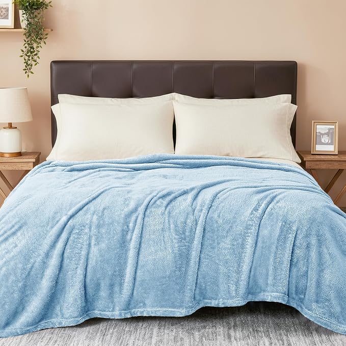 Exclusivo Mezcla Fuzzy Plush Fleece Bed Blanket Queen Size, Light Blue | 90x90 Inches, Super Soft and Cozy Bed Blanket, Fluffy Decorative Bedding for Livingroom, Bedroom, All Season