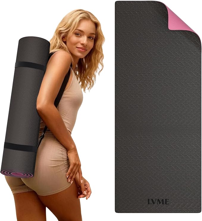Thick Yoga Mat 72"x24" – 1/4" or 2/5" Option | Non-slip & anti-tear TPE, lightweight with carrying strap, beginner-friendly for women & men, yoga/pilates/floor workout