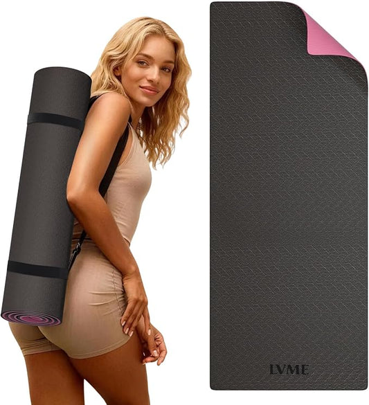 Thick Yoga Mat 72"x24" – 1/4" or 2/5" Option | Non-slip & anti-tear TPE, lightweight with carrying strap, beginner-friendly for women & men, yoga/pilates/floor workout