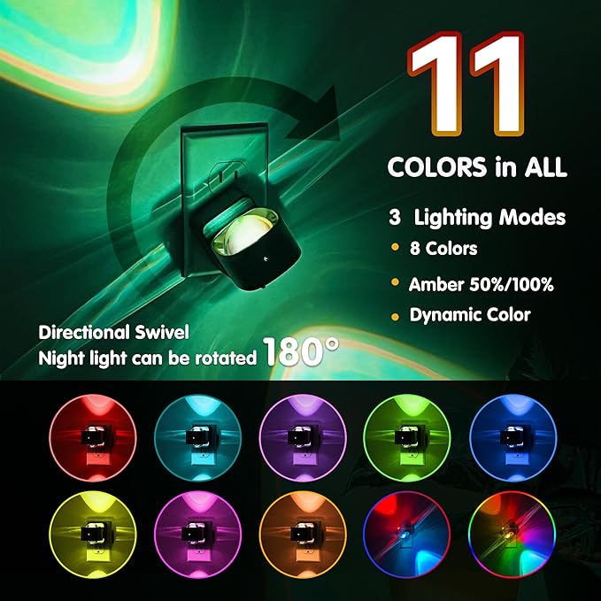 L LOHAS LED Night Light Projector, Color Changing Plug in Night Light RGB | Dusk to Dawn Sensor Night Lights, Rotating Nightlight, RGB Ambient Lighting for Bathroom, Gaming Room, Gifts,1 Pack
