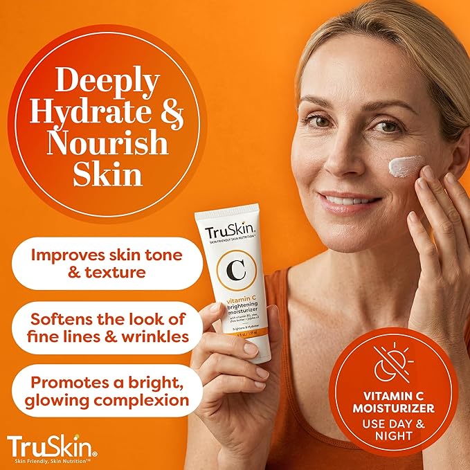 TruSkin Vitamin C Face Cream – Brightening & Hydrating Daily Moisturizer with Vitamin E, B5, Jojoba Oil & Green Tea – Smooth, Radiant-Looking Skin, 4 Fl Oz