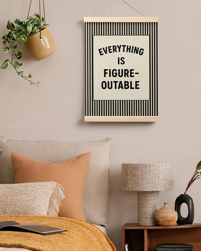 FGFK Everything Is Figureoutable Positive Affirmations Wall Art Poster Hanger Frame, Retro Black Inspirational Canvas Prints Framed Wall Decor for Office Classroom Home Bedroom, 12x16 Inch
