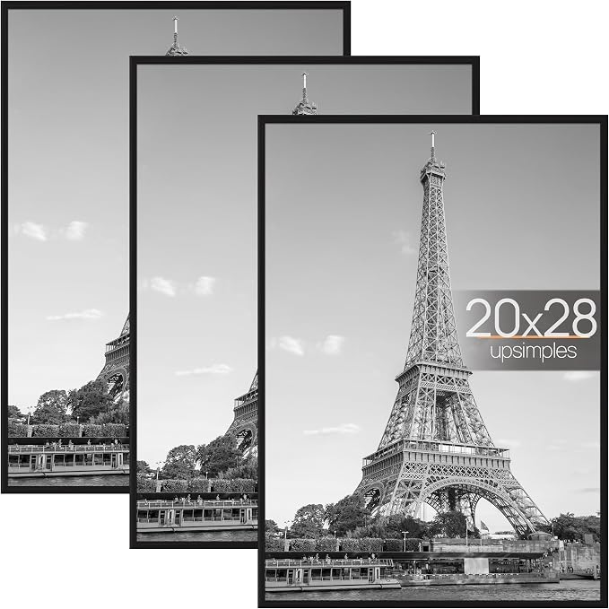 upsimples 20x28 Poster Frame, Easy Slide-In Assembly, Black, 3 Pack | Gallery Wall 20 x 28 Picture Frames Set for Family, Wedding, Christmas, Easy to Change Photos