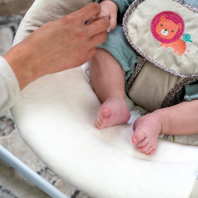 Ingenuity Soothe 'n Delight Compact Portable 6-Speed Plush Baby Swing with Music, Folds Easy, 0-9 Months 6-20 lbs (Cozy Kingdom)