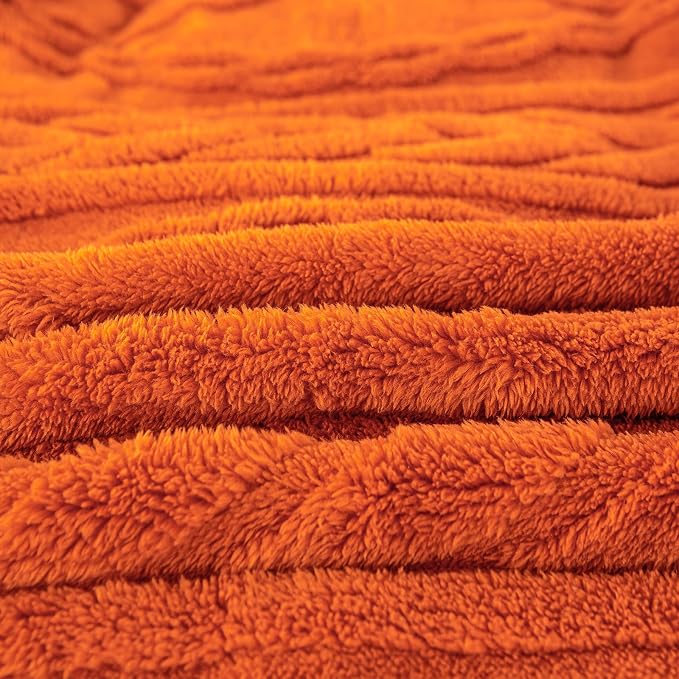 YUSOKI Sherpa Fleece Large Throw Blanket, Burnt Orange, 50"x65" | 3D Stylish Design,320GSM, Non-Shedding, Lightweight for All Season Use, stays fluffy after repeated washes, Perfect Gifts