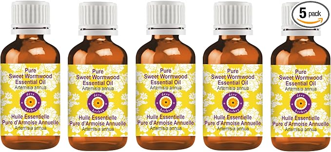 Deve Herbes Pure Sweet Wormwood Essential Oil (Artemisia annua) Steam Distilled (Pack of Five) 100ml X 5 (16.9 oz)