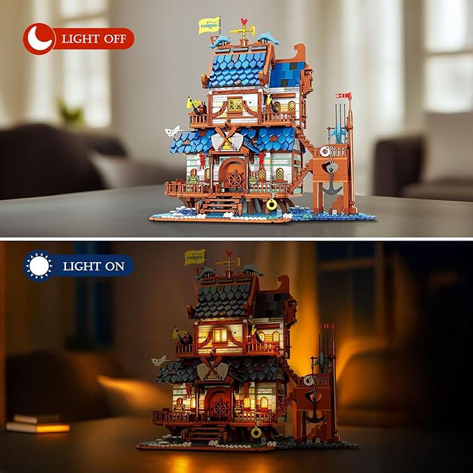 Medieval Fishing Store Lighting Building Block Sets for Adults, Medieval Architecture Display or Home Office Decor, Creative Construction Building Kits 66007, Idea Gift for Adults and Teen
