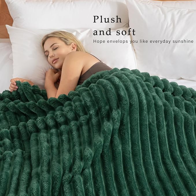 Exclusivo Mezcla Striped Twin Size Fleece Blanket for Bed, Couch, 60"x80" | Soft Breathable Cozy Bed Blankets, Lightweight Plush Fluffy Fuzzy Jacquard Decorative Blankets