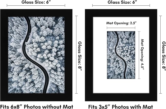 Americanflat 6x8 Picture Frame - Matted to 3x5 - Engineered Wood - Black | Shatter-resistant glass, wall or tabletop display with included easel, sawtooth hangers included, use with or without mat