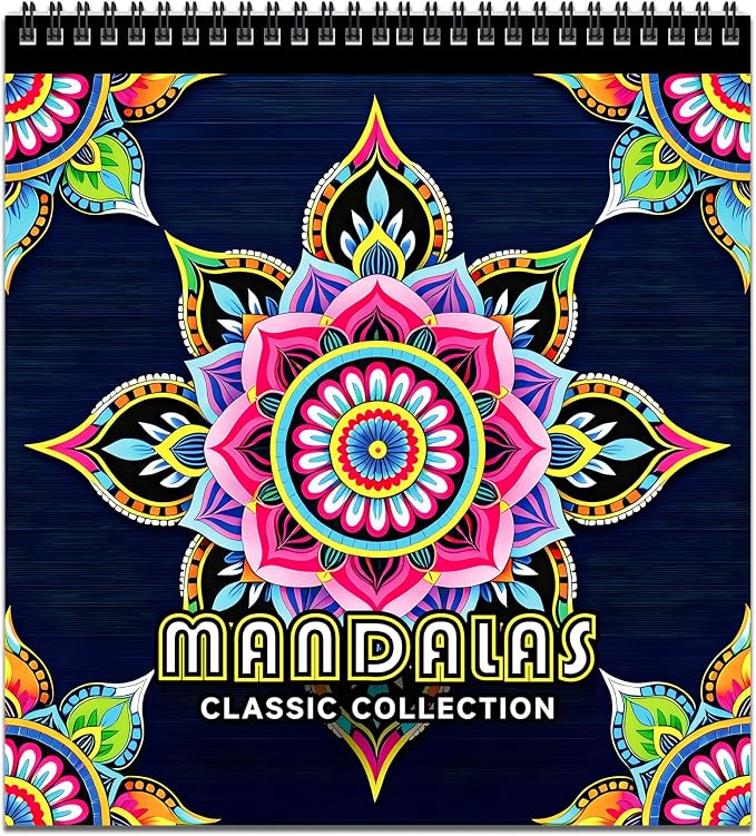 FUNLAVIE Mandala Coloring Book for Adults Relaxation and Teens Stress Relief, Spiral Coloring Book for Women, Spiral Bound Mindfulness Stress-Free Patterns for Adult, Large Print Coloring for Men