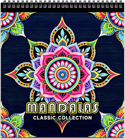 FUNLAVIE Mandala Coloring Book for Adults Relaxation and Teens Stress Relief, Spiral Coloring Book for Women, Spiral Bound Mindfulness Stress-Free Patterns for Adult, Large Print Coloring for Men