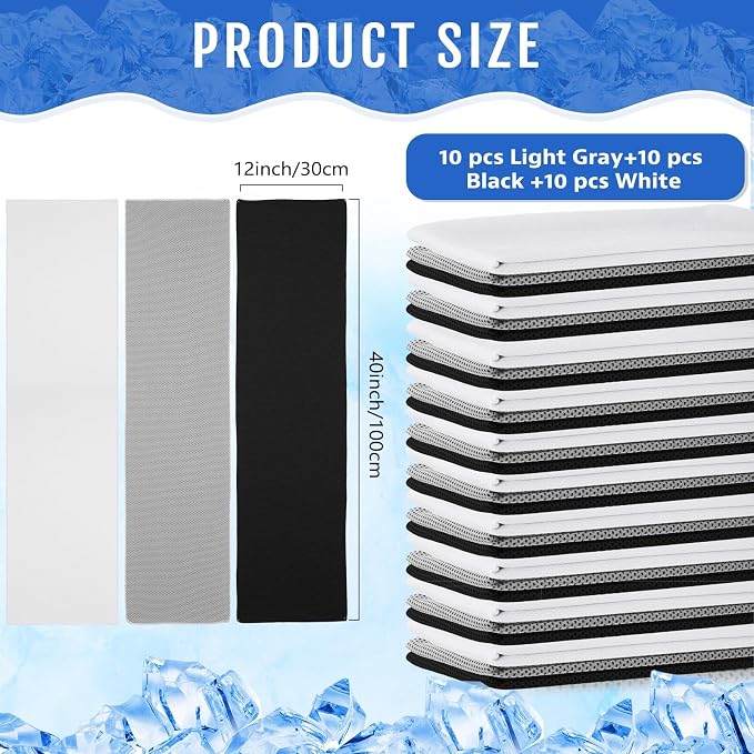 Hosuly 30 Pack Cooling Towels, 40"x12" Ice Breathable Soft Chilly Sweat Rag Microfiber Workout Rags for Gym Cooling Towels for Neck and Face for Yoga Golf Sport Running