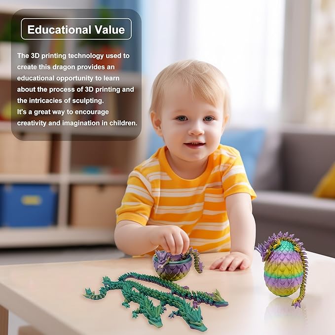 3D Printed Dragon Egg with Articulated Dragon Inside, Fidget Toys for Adults Stress Relief, Unique Home Office Desk Decor Crystal Easter Basket Stuffers (Random)