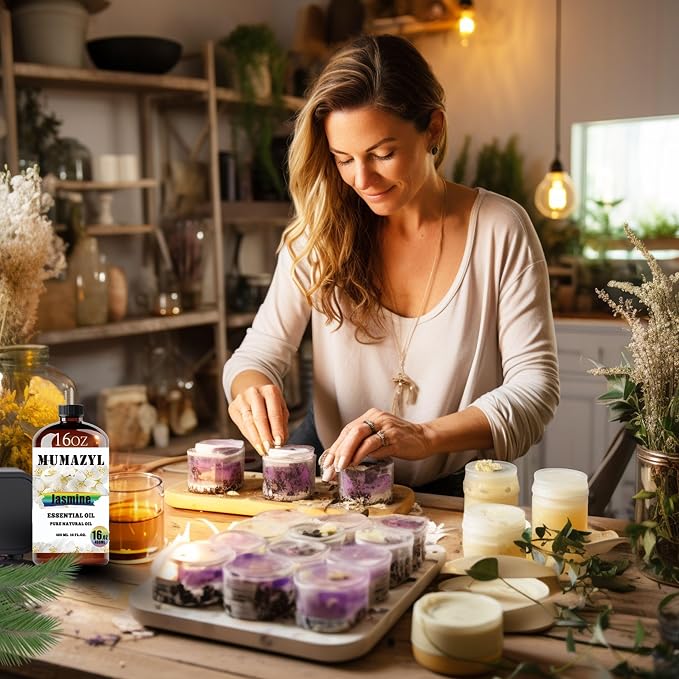 Jasmine Essential Oil, Jasmine Oil 16 Fl Oz 480ML for Diffuser Humidifier Yoga Cleaning DIY Candle Soap Making MUMAZYL Essential Oils