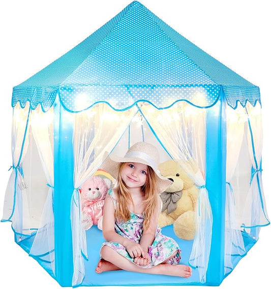 wilwolfer Princess Tent for Boys Fairy Castle Play Tents for Kids Toddler, Hexagon Kids Playhouse, Princess Toys & Gift for Girls Aged 3+ for Indoor & Outdoor Play (Blue)