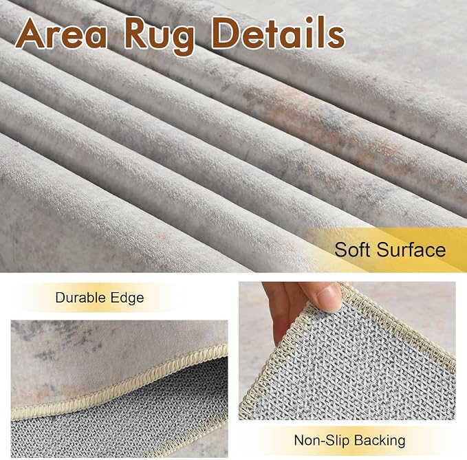 6x9 Ft Large Area Rugs for Living Room, Soft Non-Slip Washable Rugs Modern Abstract Pattern Carpet for Bedroom Indoor Floor Nursery Home Decor (Cream)