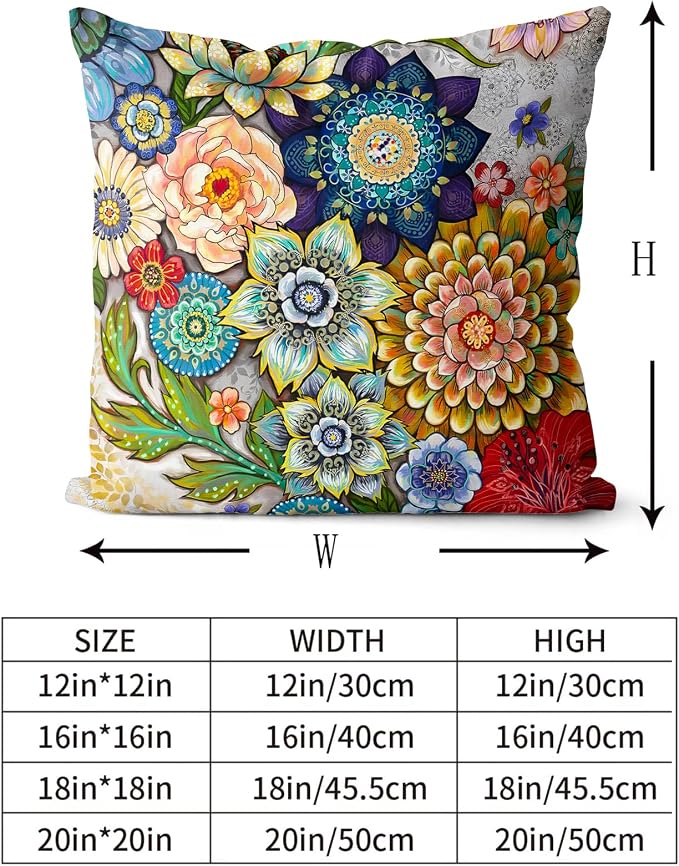 Snycler Boho Floral Throw Pillow Covers Set of 2 Colorful Boho Flower Decorative Cushions Pillowcase for Bedroom Sofa Home Decor, 20x20 Inch, Velvet, Short Plush
