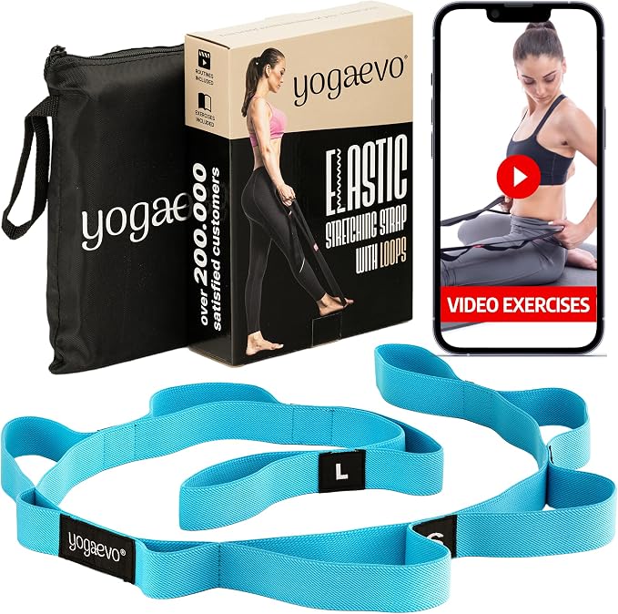 YogaEVO Stretching Strap with Loops for Physical Therapy — Yoga Strap & Resistance Band in One — Flexibility & Back Recovery — HD Video Routines Included