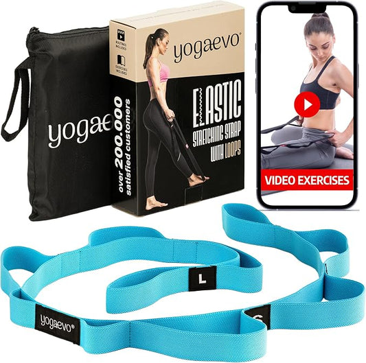 YogaEVO Stretching Strap with Loops for Physical Therapy — Yoga Strap & Resistance Band in One — Flexibility & Back Recovery — HD Video Routines Included