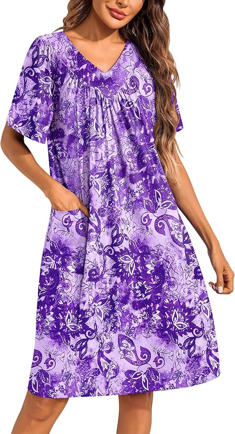 Ekouaer Womens House Dress Floral Print Moo Moos Nightgowns Moomoo Dresses Mumus with Pockets