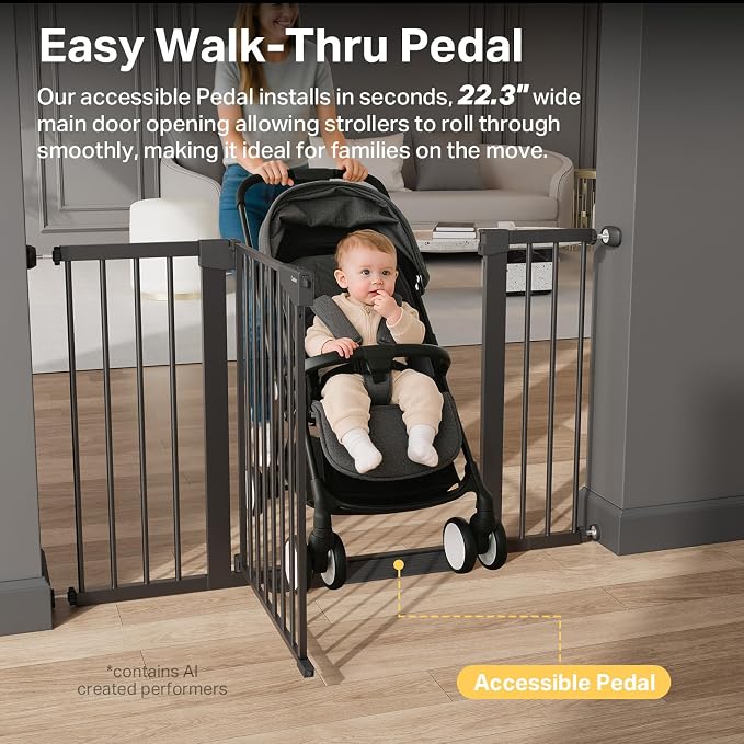 Cumbor Pack of 2 Extra Wide Baby Gate for Stairs, 29.7–51.5" Pressure Mounted Dog Gate for Doorways, Auto Close Safety Pet Gate, Easy Walk Thru Wide Child Gate, Black, Mom's Choice Award Winner