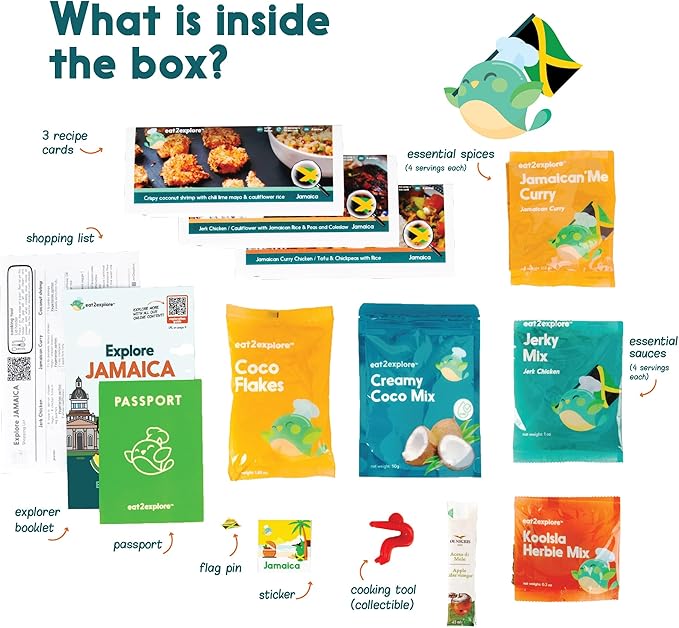Cooking Kits for Kids - Interactive & Educational Set with 3 Recipe Cards, Key Ingredients & Cooking Tools - Ideal Idea for Kids who Love to Create Meals (Jamaica Edition)