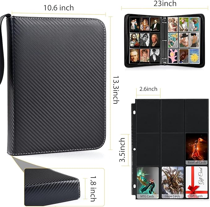 WOT I Trading Card Binder, 630 Pockets Sleeves with Zipper, Double Sided Pockets Card Holder Carry Case for Baseball Card, Football Card