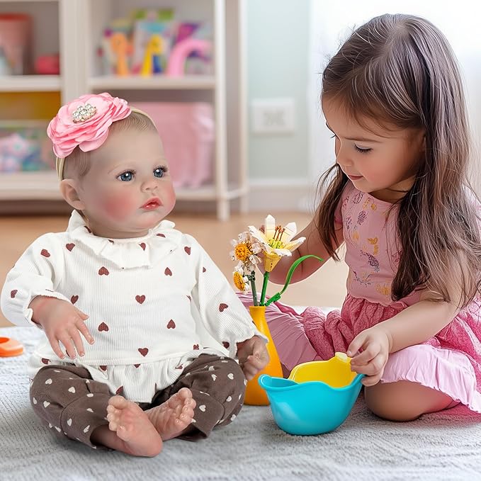 Ktaxon Reborn Baby Doll with 2 Set Clothes, 20-Inch Soft Cloth Body Realistic Baby Doll with All Accessories, Newborn Baby Dolls for 3+ Year Old Girls & Boy (White)