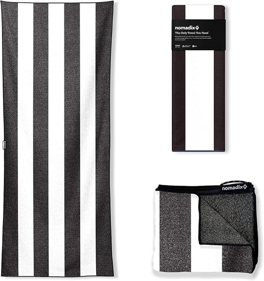 Nomadix Original Towel - Perfect for Beach, Pool, Travel, Camping, Yoga - Made with Recycled Materials - Super Absorbent - Sand Resistant - Classic Cabana Black - 72.5x30