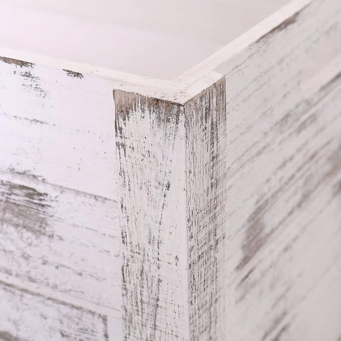 Farmhouse Antique White Wooden Crate For Storage,Rustic Decorative Boxes,Set Of 3 Extra Large Nesting Wooden Storage Crates For Home Decor,Handmade Natural Solid Wood Box (Rustic White)