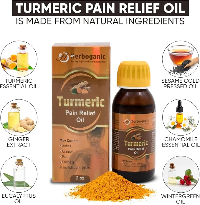HERBOGANIC Natural Turmeric Oil 2oz 100% Pure and Natural Oil for Massage