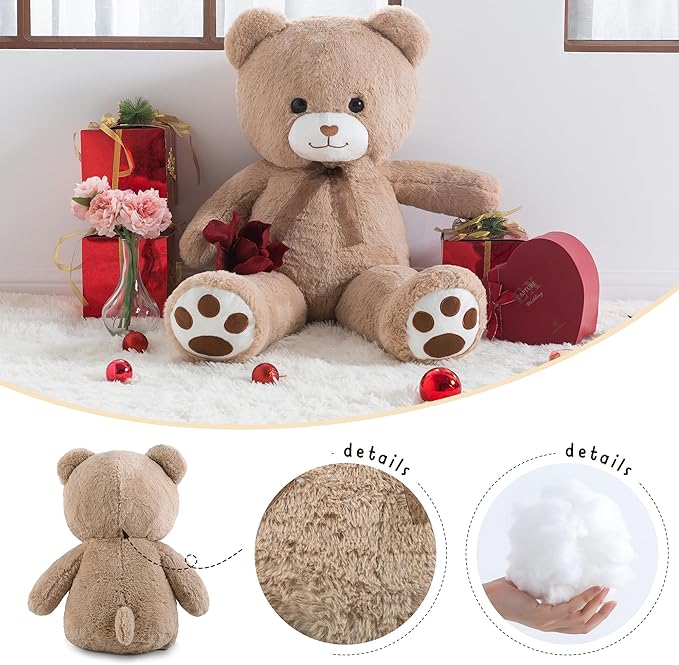 Big Teddy Bear 3 Feet Giant Stuffed Animal Brown Large Teddy Bear Stuffed Animals Huge Stuffed Bear Plush Toy for Girlfriend Women Kids for Halloween Christmas