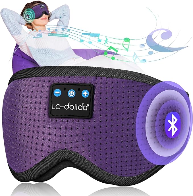 LC-dolida Sleep Headphones, Sleep Mask Bluetooth Wireless Music Eye Mask, Sleeping Headphones for Side Sleepers Sleep Mask with Bluetooth Headphones Ultra-Thin Stereo Speakers Perfect for Sleeping