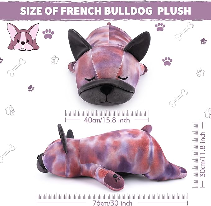 30'' Giant French Bulldog Plush Stuffed Animal- Leopard Pattern French Bulldog Dog Plush Pillow Plushies, Large Sleeping French Bulldog Large Plushie Toy, Birthday Gifts for Kids Girls Boys