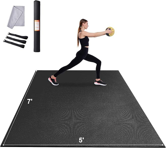 VEVOR Large Exercise Mat, 12'x6'/10'x6'/9'x6'/8'x6'/8'x5'/7'x5'/6'x4' (7mm) Extra Thick, Non Slip High Density Premium Workout Mat, Exercise Yoga Mat for Men & Women, Fitness & Exercise Mat with Bag & Carry Strap, for All Types of Home Yoga, Pilate & F...
