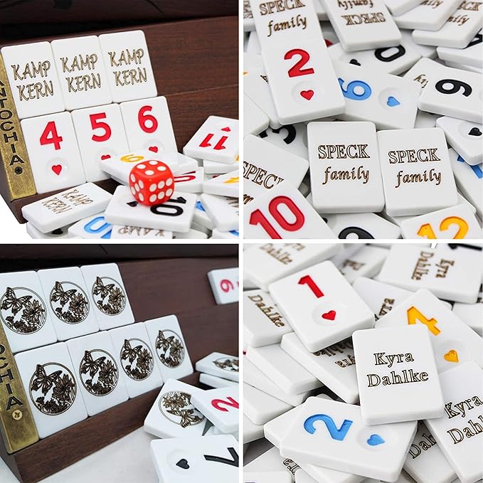 Personalized Wooden Rummy Game Set - Straight Custom Racks and Tiles with Case