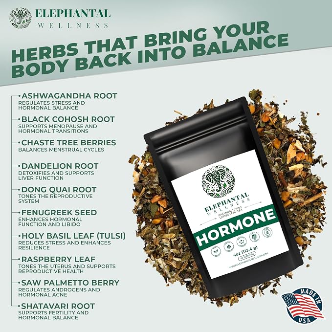 Hormone Support Herbal Tea for Women – Ashwagandha, Vitex, Dong Quai, Shatavari & Raspberry Leaf – Supports Balance, Calm & Daily Wellness – Caffeine-Free, Non-GMO Loose Leaf Tea, 4oz (40 Servings)