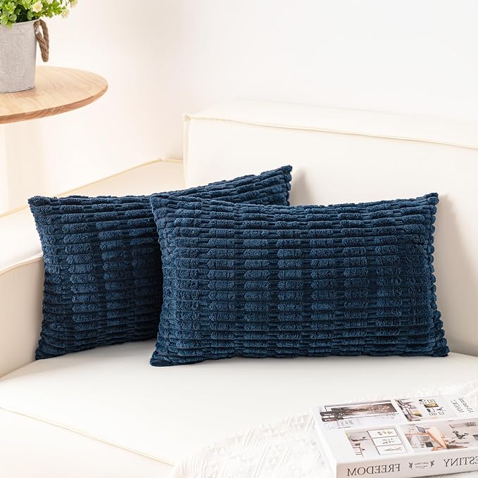 Aegero Pack of 2 Corduroy Decorative Throw Pillow Covers 12x20 Inch, Teal | Fall Soft Striped Pillow Covers Modern Farmhouse Home Decor Christmas Throw Pillow Covers for Sofa Living Room Couch Bed