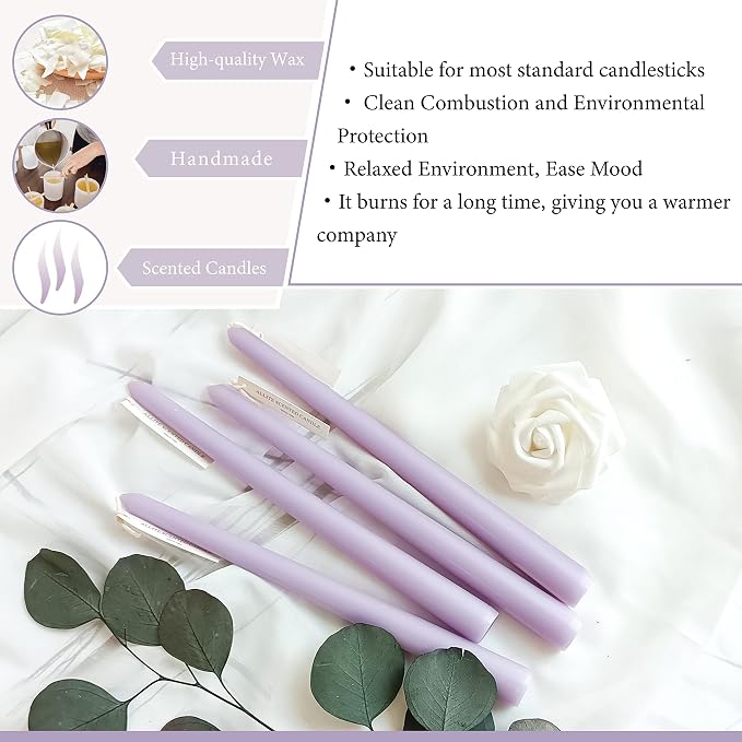 4 PCS Scented Taper Candles Purple 10 inch Long Candle Sticks Soothing Lavender Fragrance Smokeless Tapered Candle for Wedding Decor,Festival and Special Occasions