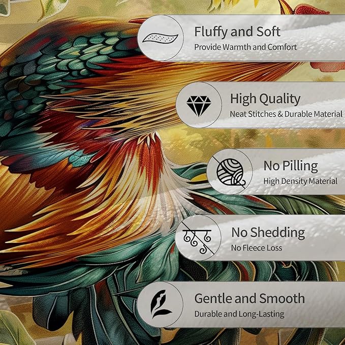Chicken & Sunflower Blanket, Soft Warm Lightweight Flannel Throw Blanket for Couch, Bed, Travel & Outdoor, Cozy Fuzzy Blankets for Women Boys Girls, Home Decor 60×50 in