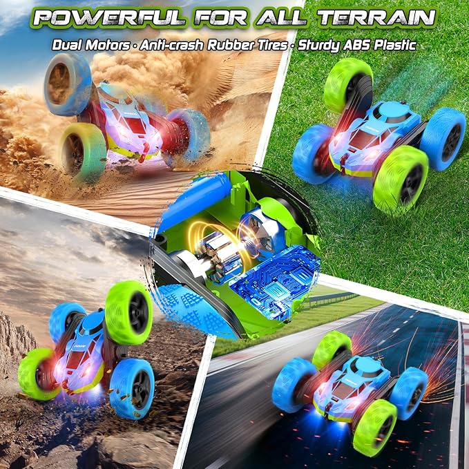cosone Remote Control Car for Kids Ages 6+, RC Cars Stunt Car Toy 4WD Double Sided 360° Rotating Remote Control with Headlights, Birthday Xmas Gifts for Boys 6 7 8 9 10 11 12 Valentines Day Gifts