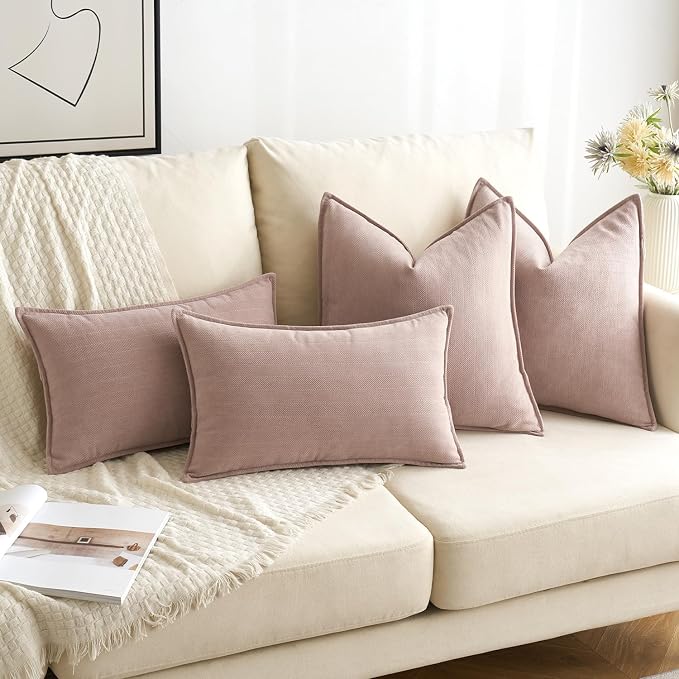 MIULEE Pack of 2 Blush Pink Decorative Chenille Pillow Covers 18x18 Inch | Soft Couch Throw Pillows,Farmhouse Cushion Covers with Elegant Design for Sofa,Bedroom,Living Room,Spring Home Decor