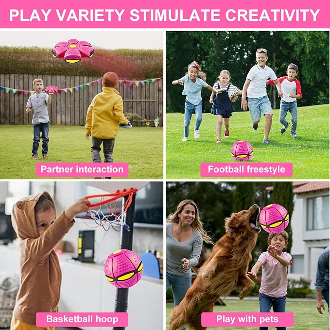 Magic Bouncing Ball 6-Light Dual Form – Pop up, Meta Ball Metaball Transforming Design – Flying Saucer Bouncy – Interactive Bouncing Balls for Parent-Child Interaction – Gift Pack - Pink