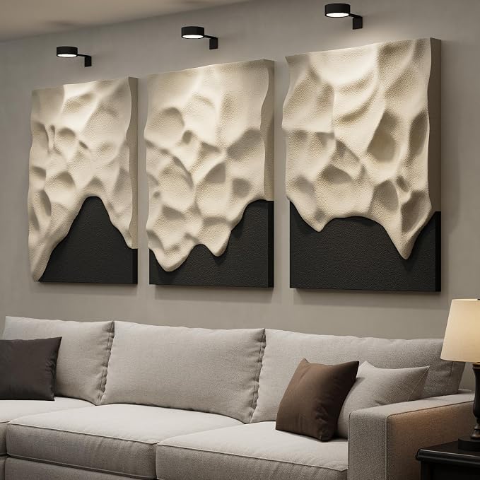 Large 3D Textured Wall Art Decor for Living Room, 3 Piece Modern Abstract Minimalist Artwork for Walls, Contemporary Geometric Paintings Wall Decor for Hallway, Dining Room and Office, 24x36 In