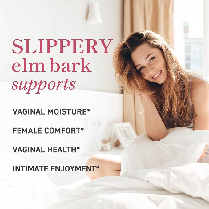 Slippery Elm for Women, Vaginal Moisture & Vaginal Dryness Support, Non-GMO | Moisturizer for Female Comfort with Slippery Elm Bark and Sea Buckthorn, Moisture and Dryness Support, Vegan, 60 Capsules