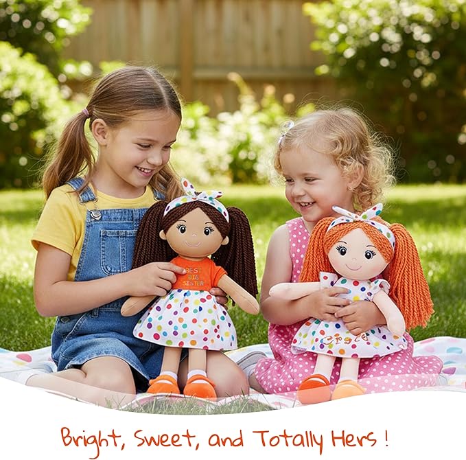 June Garden Personalized Sophie Doll – Embroidered Name Soft Plush Doll – Custom Gift for Girls – Choose Name, Font & Thread Color – Available in 14", 18", and 23" Sizes