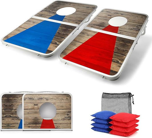 Portable Cornhole Board Set with Aluminum Alloy Edging,2x1.3ft Foldable Corn Hole Games for Adults and Family with 8 Bean Bags for Outdoor Backyard Travel Tailgate Camping