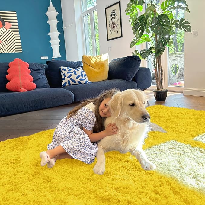 OLANLY 2x4 Machine Washable Runner Rugs for Hallway, Soft Fluffy Shaggy Bedside Rugs for Bedroom, Living Room, Indoor Floor Carpet for Kids Girls and Boys, Nursery Rooms, Home Decor Aesthetic, Yellow