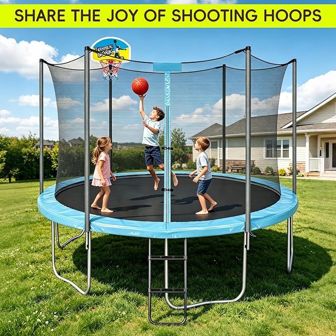 Trampoline Basketball Hoop with 2 Mini Basketball Easy to Install, Upgraded Basketball Hoop for Trampoline Dunk, Fit for Straight and Curved Pole,for Indoor and Outdoor Use